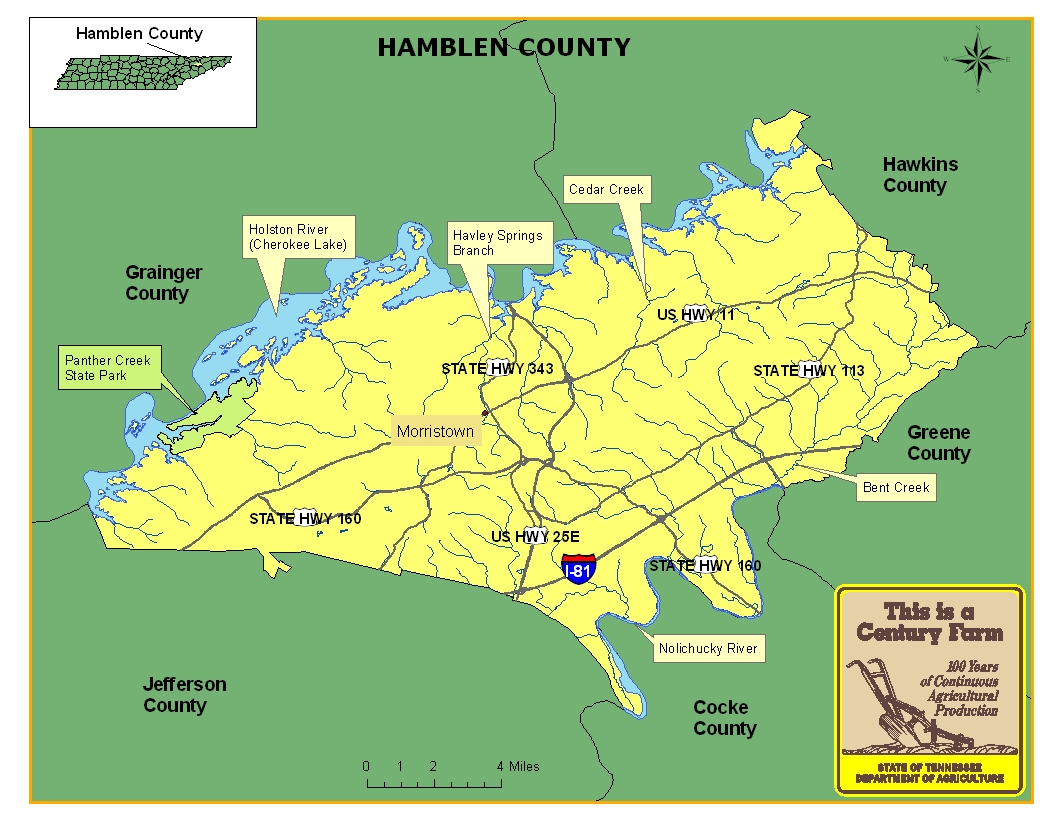 Hamblen County Map